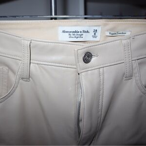 Abercrombie & Fitch Vegan Leather Pants - Cream